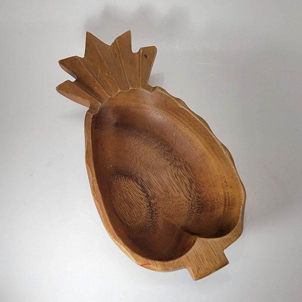 Wooden Bowl Tray Pineapple Shape Midcentury Modern Tiki Hawaiian 10"